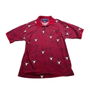 Wrangler Maroon Longhorn Skull Print Western Polo Shirt Rodeo Cowboy AOP Large